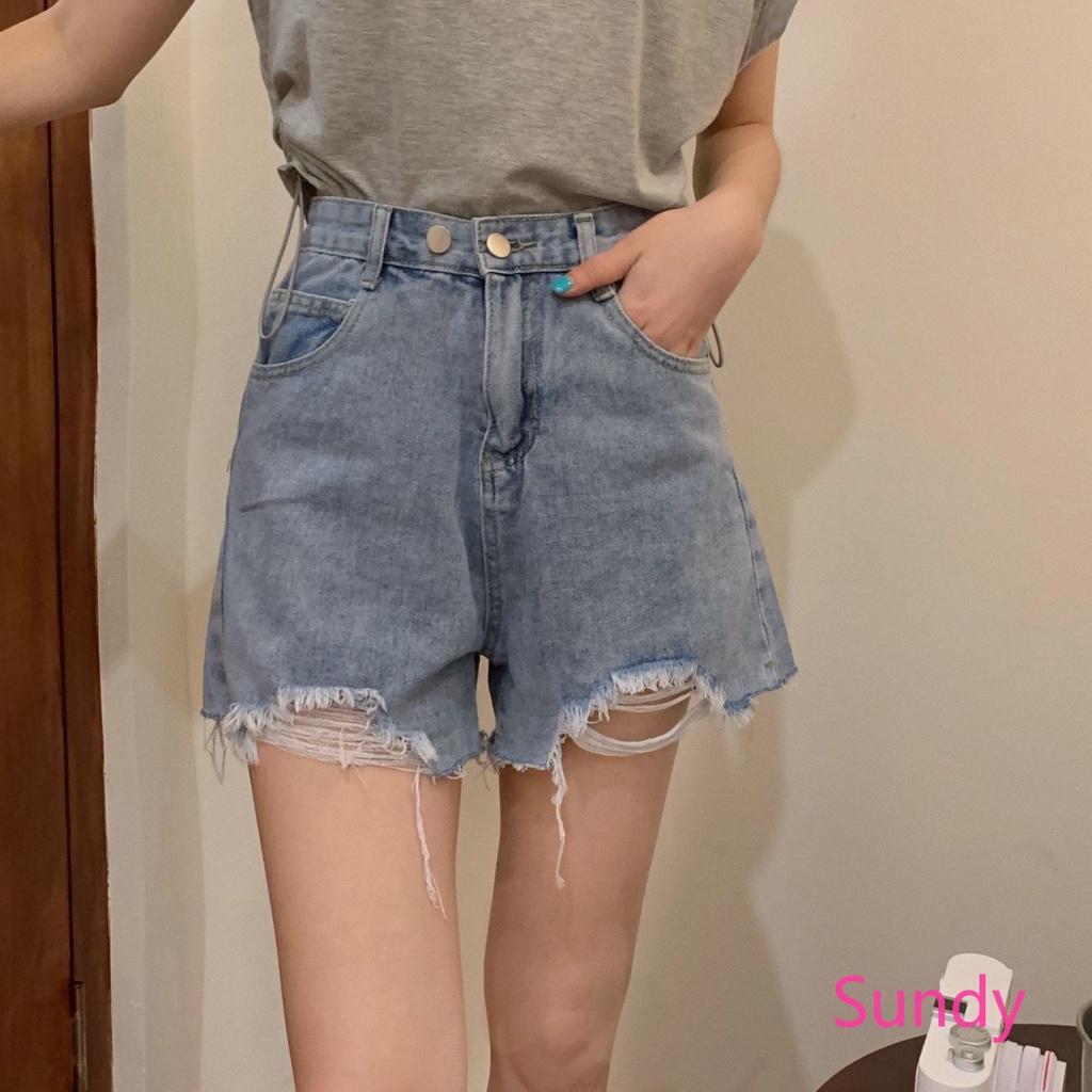 Quần Short Denim Lưng Cao Thời Trang Mùa Hè Có Size Lớn Dành Cho Nữ
