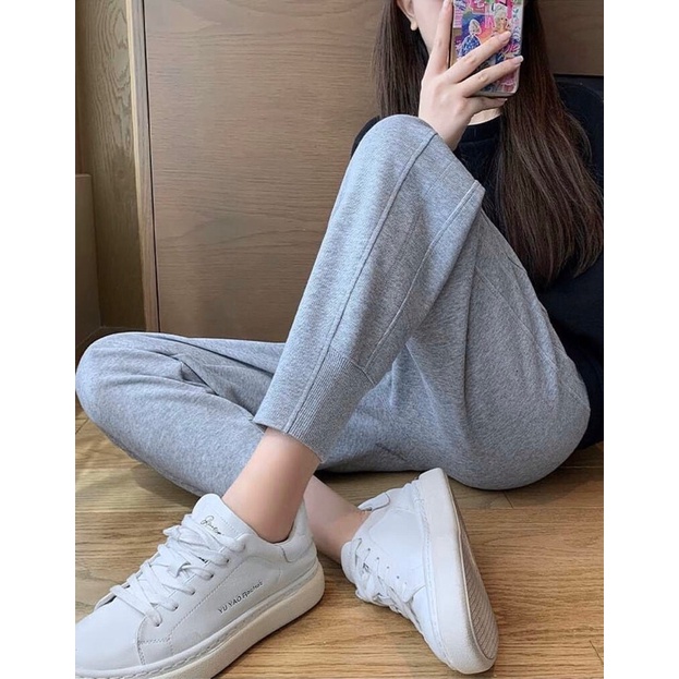 Quần nỉ nữ kiểu jogger thể thao vải da cá chéo siêu đỉnh độc lạ