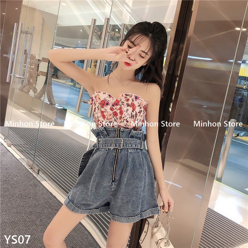 [Sẵn - Đai] Quần Jean, Quần Short Yếm Jean Nữ Có Đai 2 Dây Nhỏ Thời Trang (Minhon Store YS07)