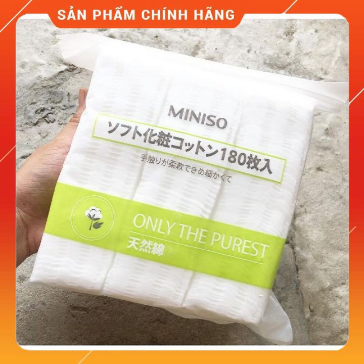 Bông tẩy trang MINISO Nhật bản [HÀNG CHÍNH HÃNG]  túi zíp 180m 2 lớp 100% cotton