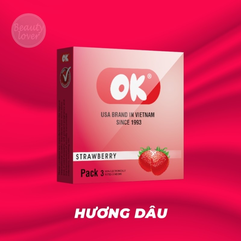 Bao Cao Su OK Hộp 3 Bao Hương Dâu Tây, Bạc Hà, Socola Và Bao Cao Su OK Original – Beauty Lover