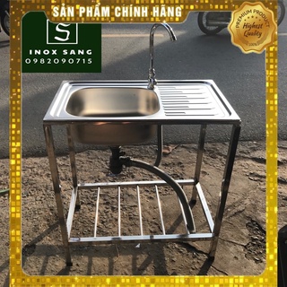 Chậu rửa chén inox có chân 1 hộc 1 cánh (đầy đủ phụ kiện)