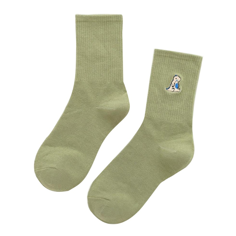 Vớ Cotton Màu Trơn Thêu Họa Tiết Khủng Long Hoạt Hình Phong Cách Harajuku Nhật Bản Cho Nữ