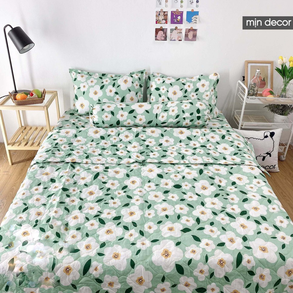 [Mã LIFEMALL2505 giảm 10% đơn 250K] Bộ chăn ga gối MỊN DECOR cotton 3D kèm chăn trần bông hè mềm mịn bo chun miễn phí | BigBuy360 - bigbuy360.vn