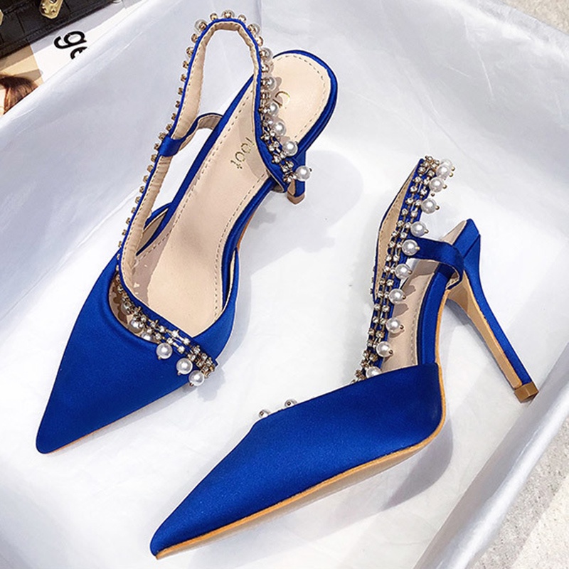 Giày cao gót 9cm IELGY bằng satin đính đá thời trang sang trọng cho nữ