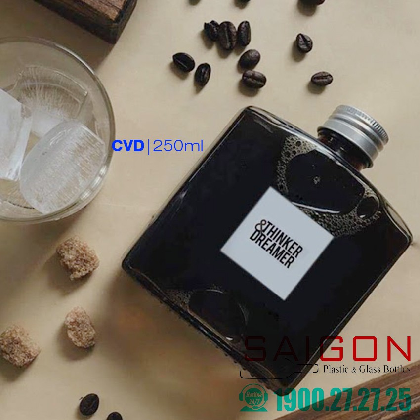 Chai Thủy Tinh Vuông Dẹp 250ml Nắp Nhôm