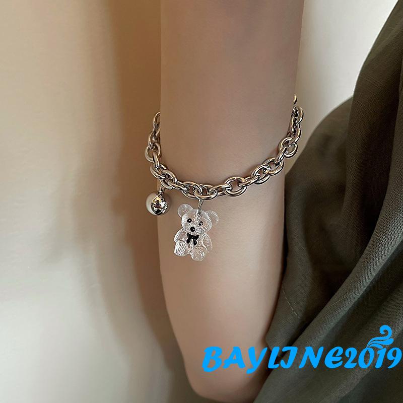 BAY-Charm Bracelet Alloy Cute Bear Pendant Adjustable Bracelet for Women Men Jewelry Accessories Birthday Gift