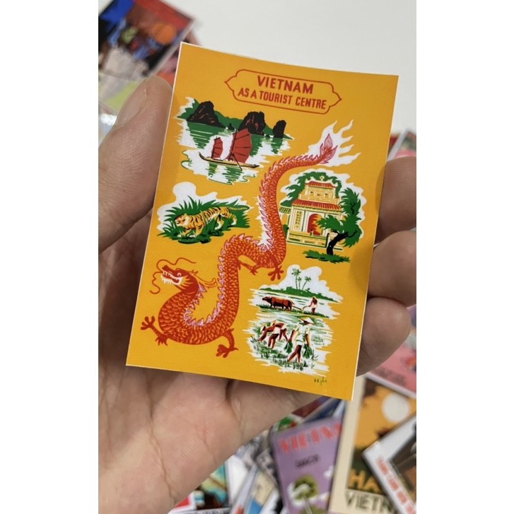 Bộ 46 Sticker vintage hình dán trang trí RETRO VIỆT NAM XƯA, SÀI GÒN XƯA