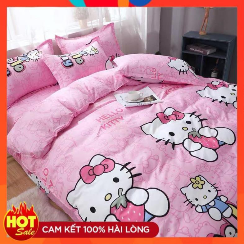 Bộ chăn ga gối cô mèo Hello Kitty 100% Cotton Poly cao cấp - Hàng xuất khẩu