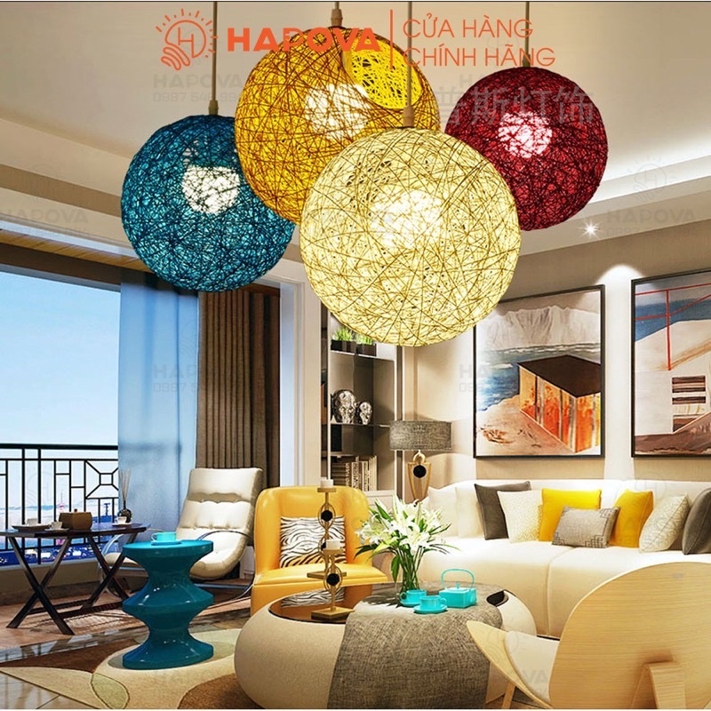 Đèn thả trần quả cầu mây nhiều màu sắc HAPOVA AISER 2095 + Tặng kèm bóng led