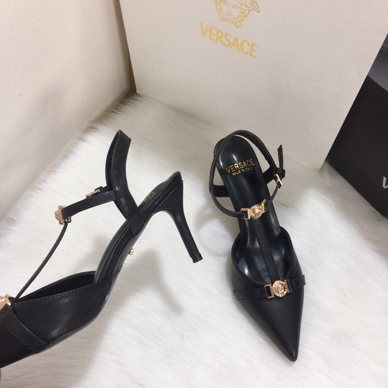 Giày Cao Gót 8cm Mũi Nhọn Chất Liệu Da Bò Hiệu Versace Thời Trang Quyến Rũ Cho Nữ