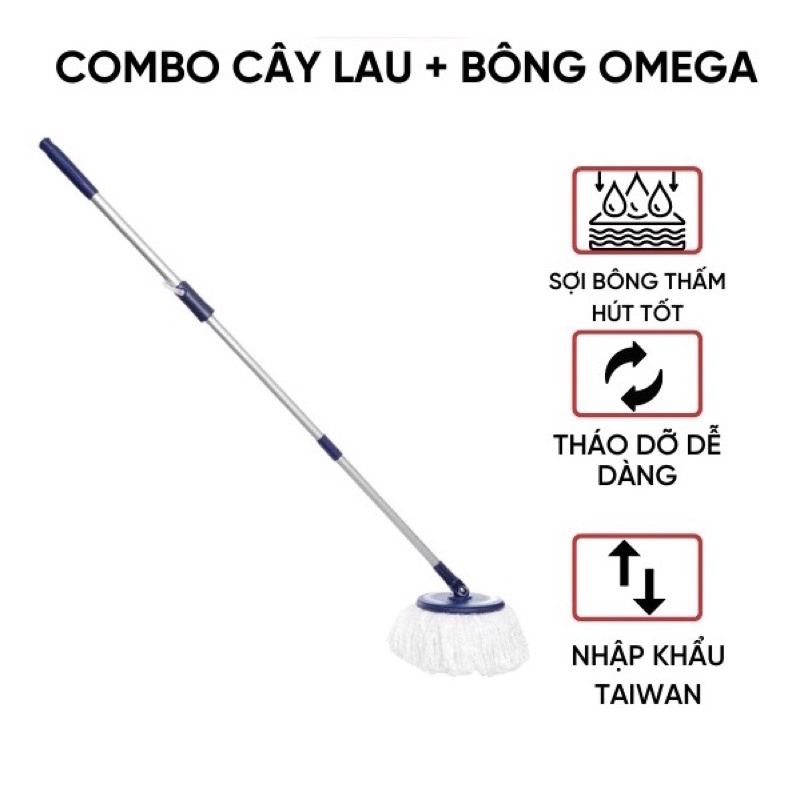 Cây lau nhà Omega Mop Đài Loan + bông lau