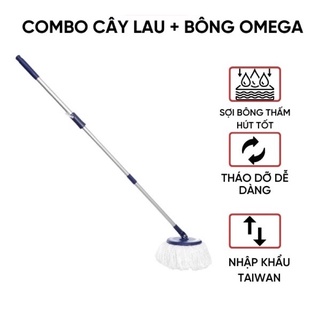 {Comboo} Cây lau nhà Omega Mop Đài Loan + bông lau