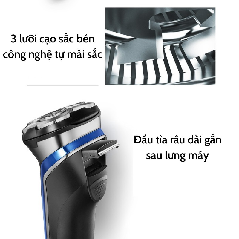 Máy cạo râu Flyco FS 375, máy cạo râu điện 3 lưỡi đa năng chính hãng, Chất lượng cao bảo hành 3 năm