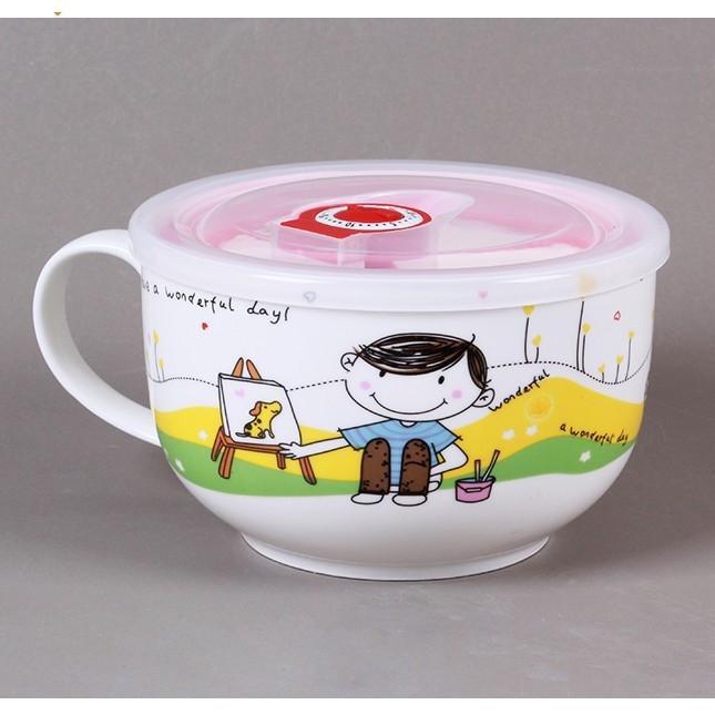 Ca ly sứ ăn mỳ có nắp nhựa- Ca mỳ sứ -Ly ăn mỳ