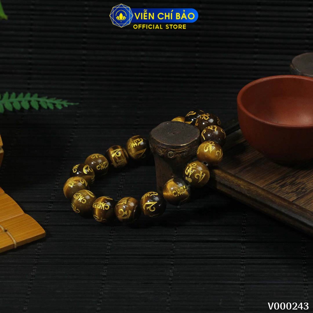 Vòng tay phong thủy đá vàng khắc Kinh Phật chữ vàng 12MM thời trang phụ kiện trang sức Viễn Chí Bảo V000243