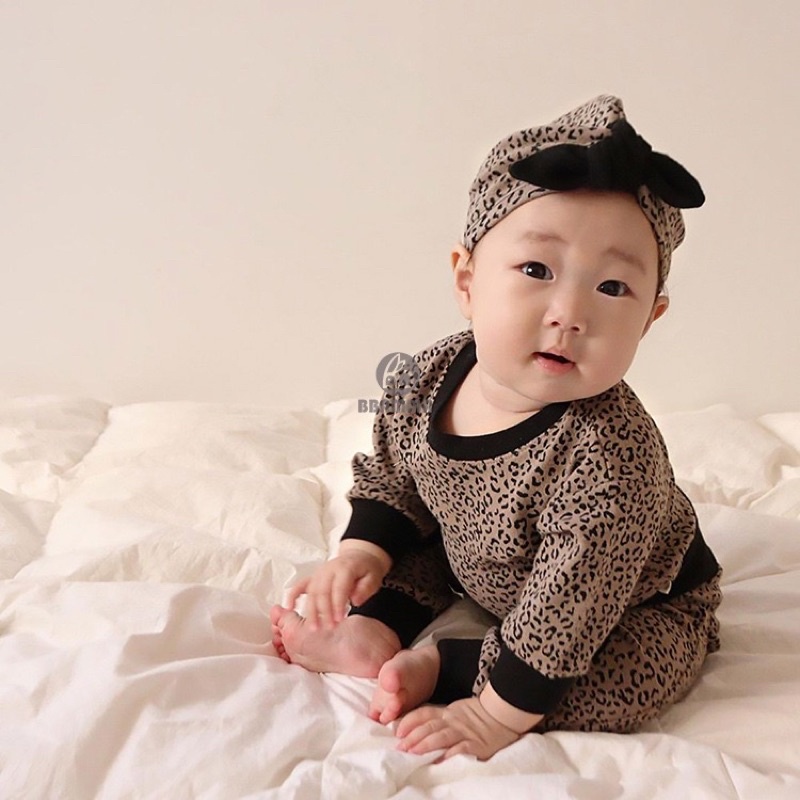 Set da báo, set bộ thu đông màu beo cho bé phong cách Hàn Quốc