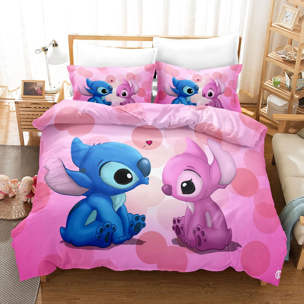 Bộ Chăn Ga Vỏ Gối In Hình LILO Và STITCH Dễ Thương Thoáng Khí