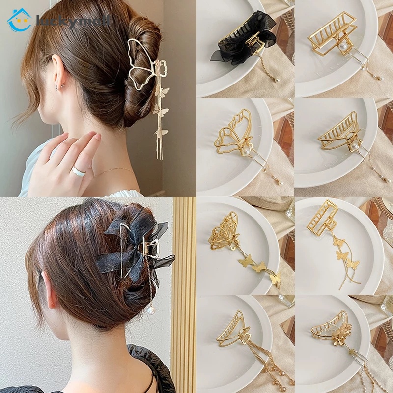 Kẹp tóc nơ đính ngọc trai nhân tạo hợp thời trang cho nữ
