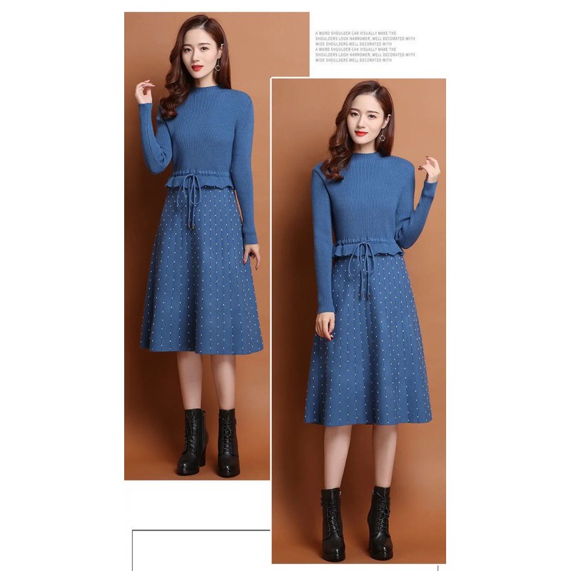 Váy len chấm bi hàng nhập quảng trực tiếp quảng châu