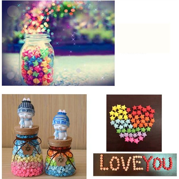 Set 30 tờ giấy gấp sao origami phát sáng trong bóng tối trang trí nội thất