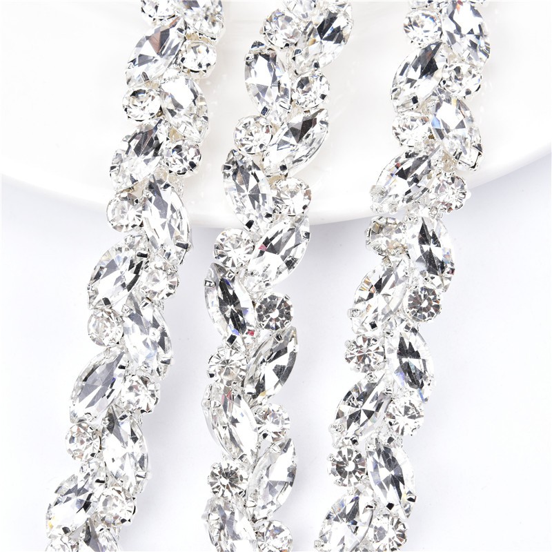 Dây Xích Kim Loại Đồng Đính Đá Pha Lê Chiều Rộng 1.5cm Dùng Trang Trí Quần Áo / Túi Xách DIY