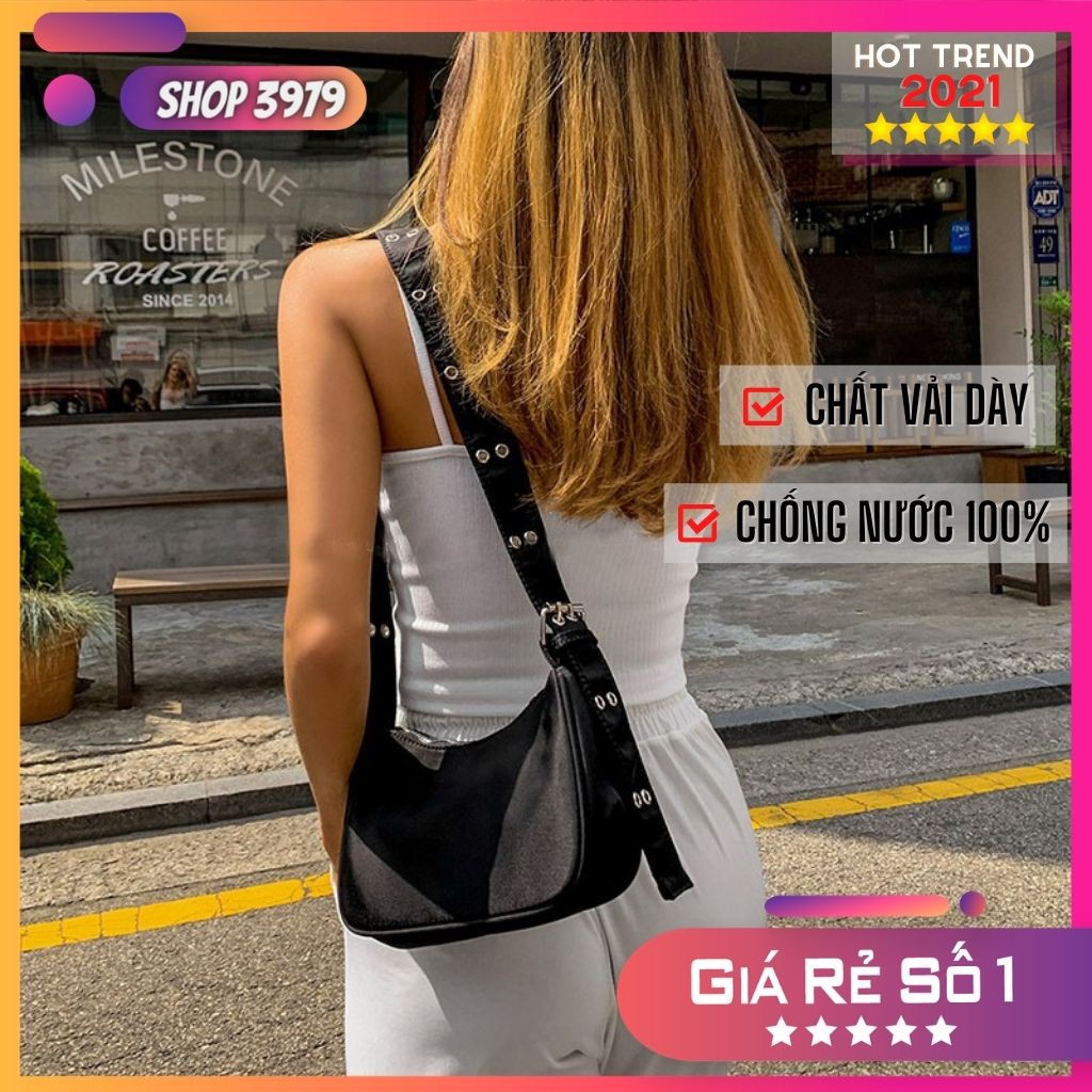 Túi Đeo Chéo Nữ Vải Chống Nước Hàng Xịn Quảng Châu Kẹp Nách Xách Vai Tote Unisex Mini Thời Trang - Túi dây lỗ