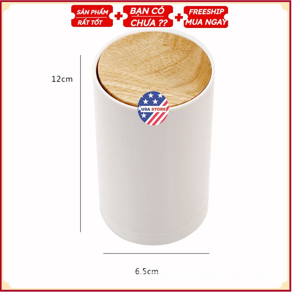 Hũ Bông Tai, Tăm Kiểu Dáng Nắp Gỗ (Mở Đóng Thông Minh)