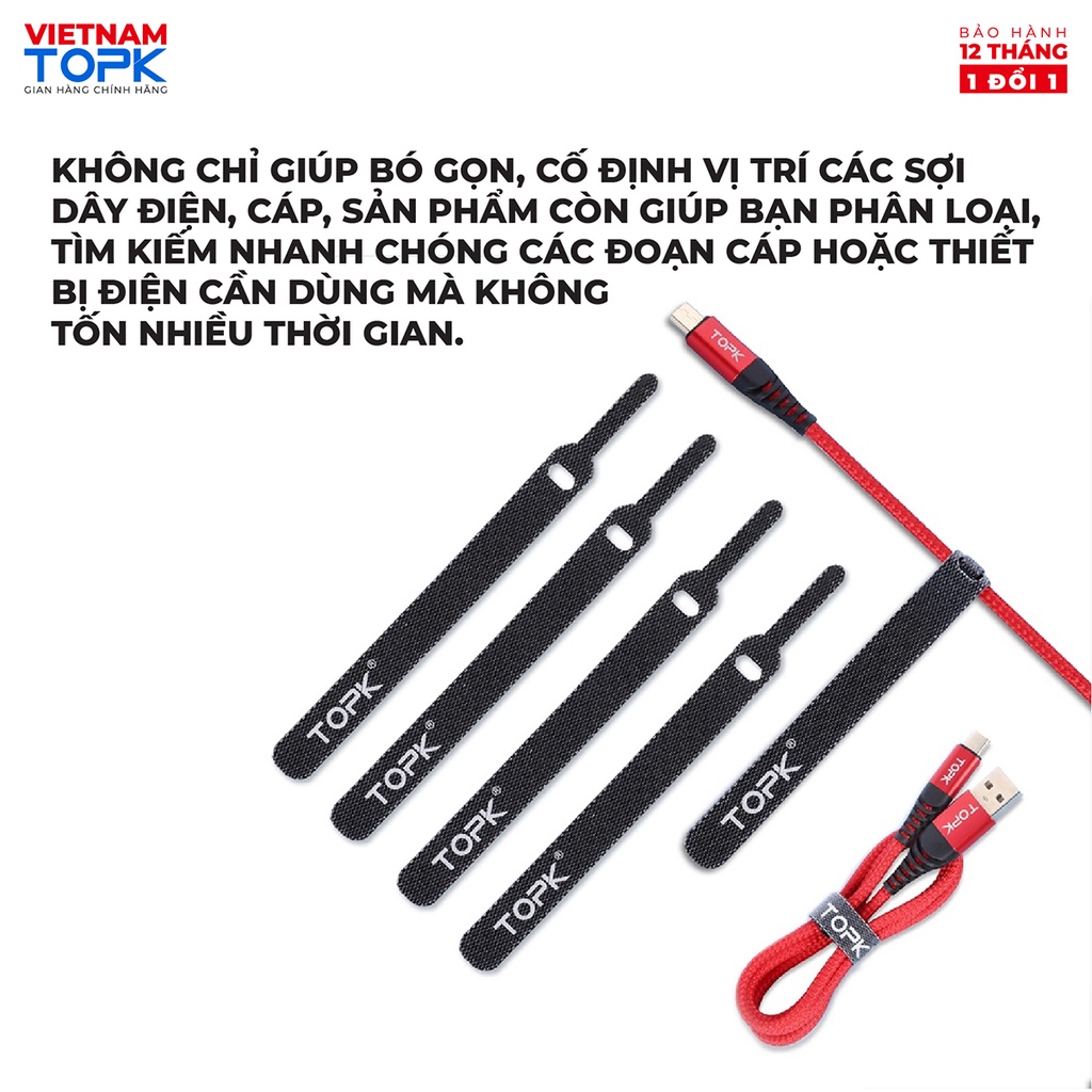 Dây dán tiên lợi Velcro làm gọn dây sạc, dây tai nghe,...TOPK J02 - Hàng phân phối chính hãng - Bảo hành 18 tháng