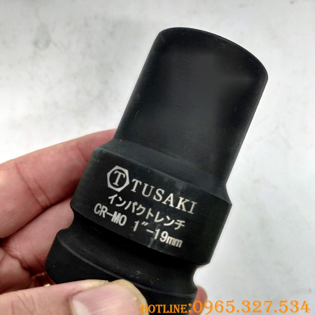 Đầu Khẩu vuông đen dài 1in, đầu tuýp vuông đen dài1in,Tuýp đen dài kích thước 19mm Tusaki Nhật Bản