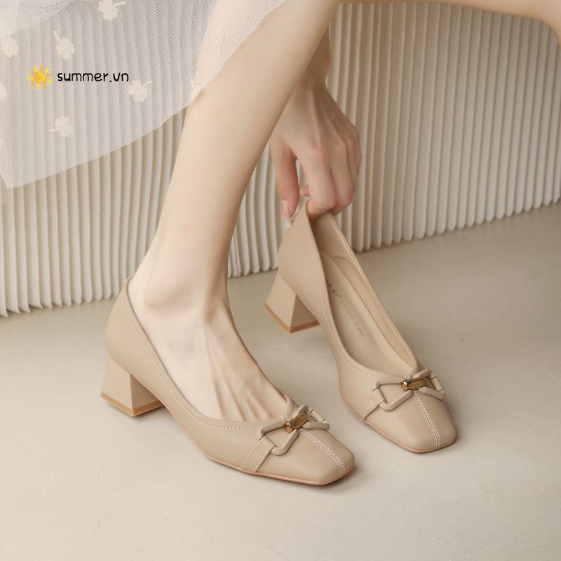 Giày Cao Gót Da Mềm Đính Nơ Thời Trang Mùa Thu 2022 Cho Nữ