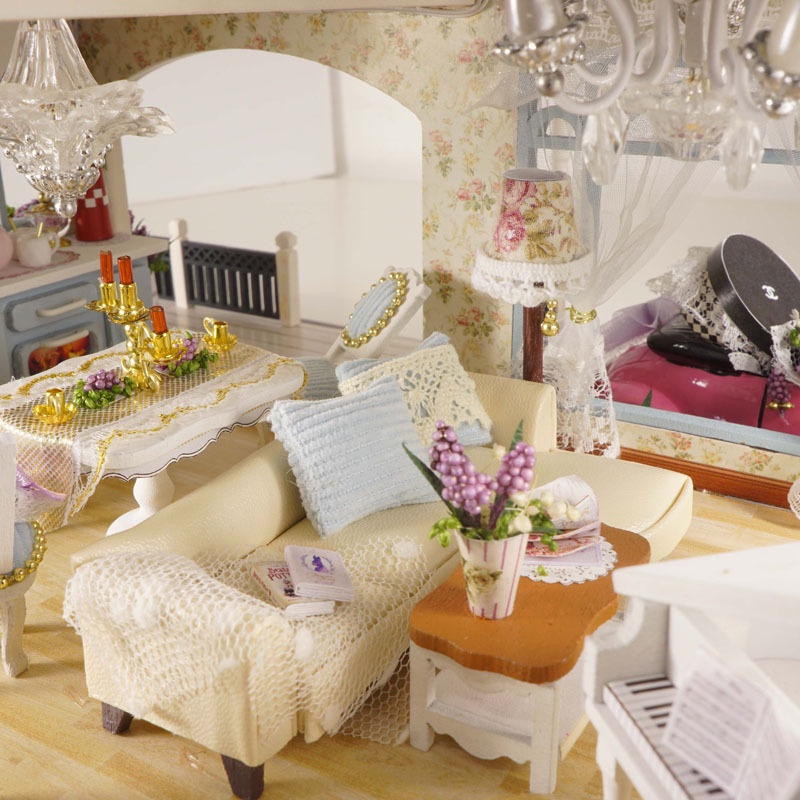 Mô hình nhà búp bê DIY Doll House Miniature_ Wisdom House Provence _Tặng TẤM CHE BỤI + KEO + CAR