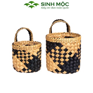 Giỏ bèo caro, giỏ lục bình, giỏ treo tường, decor mây tre đan Sinh Mộc - M1028