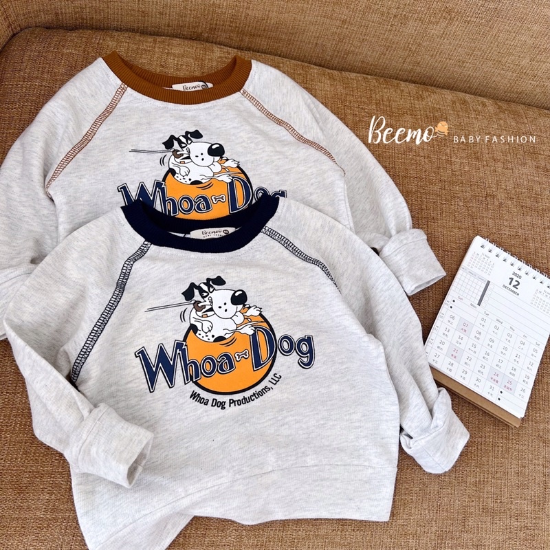 Bộ nỉ da cá dài tay in hình chú cho siêu cute cho bé trai mặc thu đông