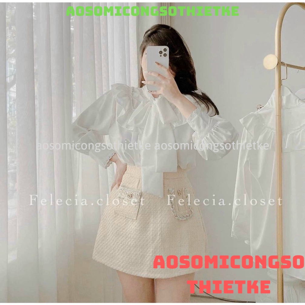 áo sơ mi tay bồng cổ nơ tiểu thư kaca shop hàng QCCC aosomicongsothietke
