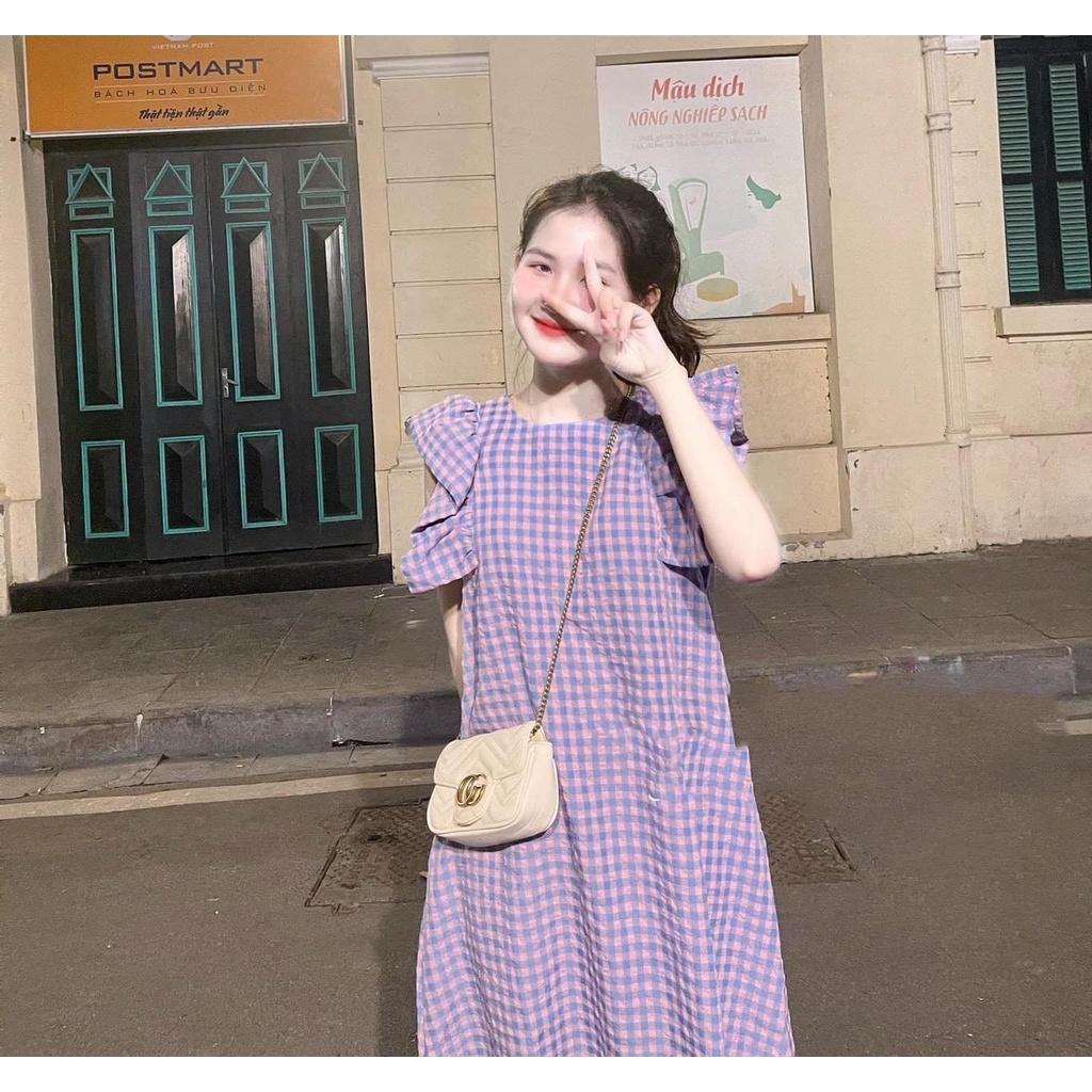 Váy kẻ caro tay cánh tiên Váy kẻ 5 màu