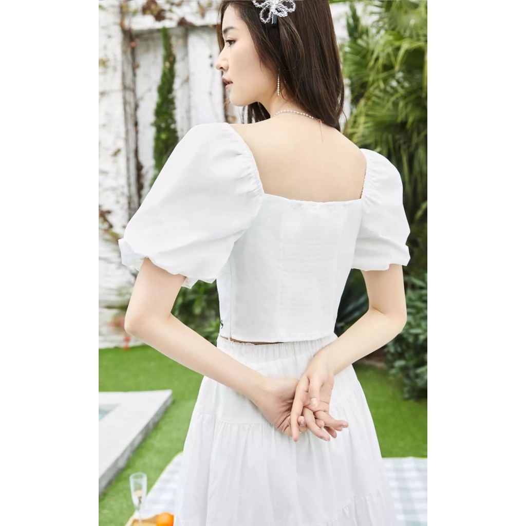 VERO MODA Áo Croptop Tay Phồng Nơ