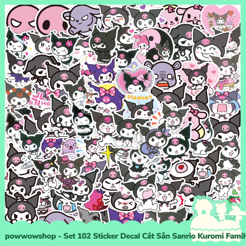 [Sẵn VN - Hỏa Tốc] Set 102 Sticker Mini Decal Dán Trang Trí Vật Dụng Mẫu Nhân Vật Hoạt Hình Sanrio Kuromi Dark Queen