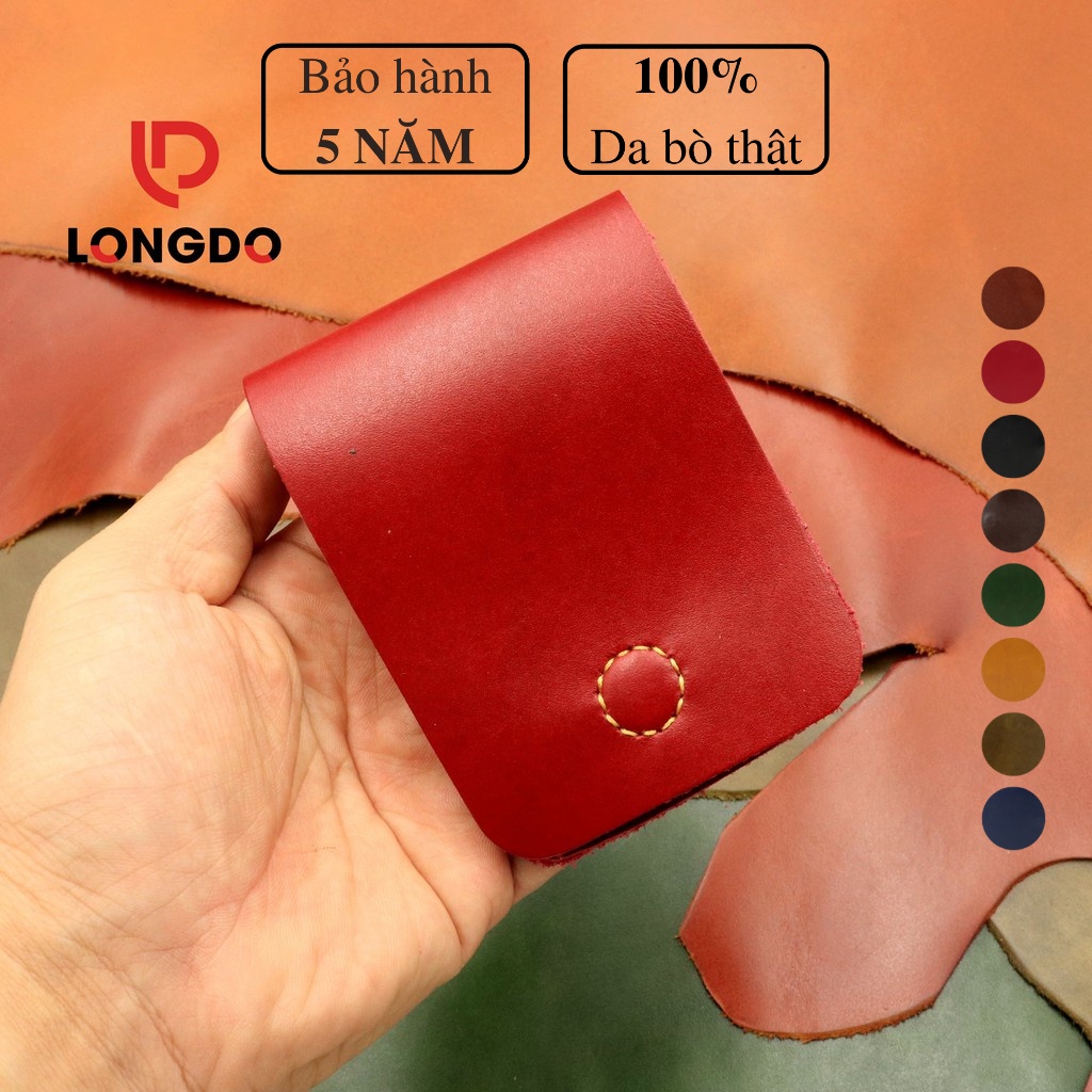 Ví sen 3, ví da mini nam da bò thật - Bảo hành 5 năm - Hàng chính hãng thương hiệu Longdo Leather
