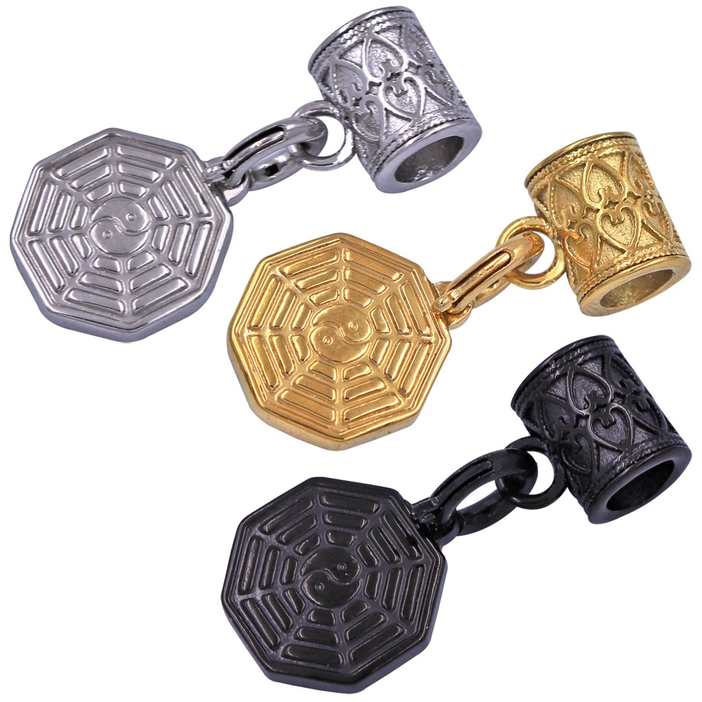 Chuỗi tay San Hô trắng 12 ly - Charm Bát Quái Inox VSHTBQV12 - Hợp mệnh Thủy, mệnh Kim