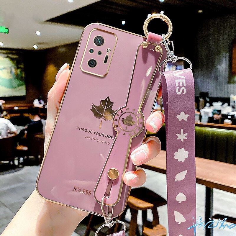 Ốp Điện Thoại Họa Tiết Lá Phong Có Dây Đeo Cổ Tay Cho Redmi Note 11 11S 10 Pro 9 Pro 9S 8 Pro 7 Pro