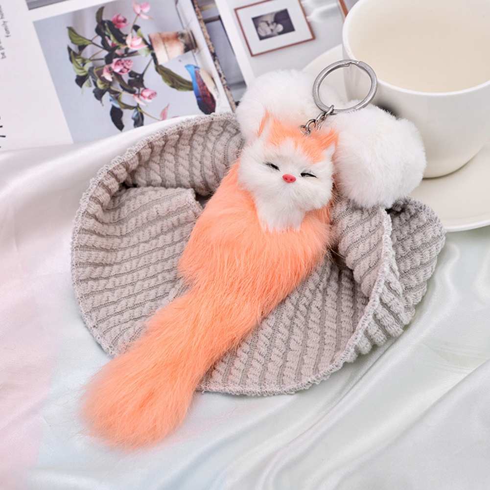 Móc Khóa Hình Chú Cáo Phủ Lông Xù Xinh Xắn Giá Đỡ