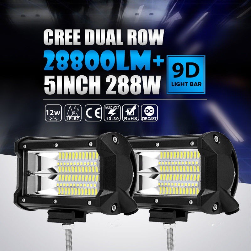 Set 2 thanh đèn LED 5inch 288w hỗ trợ định vị gắn nóc xe ô tô / xe tải