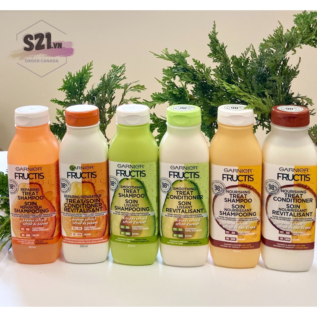Gội Xả Garnier Fructis Mượt Tóc Smoothing Treat Shampoo & Conditioner 350ml + 350ml