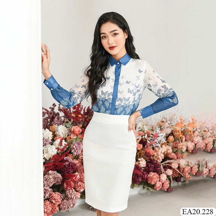 Áo sơ mi công sở Mophus EA20228 hồ điệp, áo sơ mi nữ vải co dãn thời trang công sở cao cấp