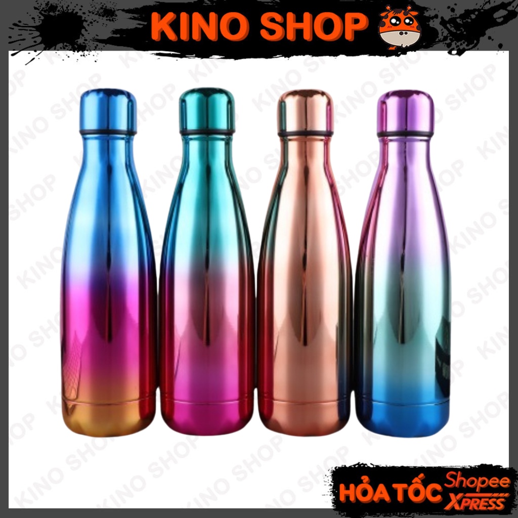 Binh giữ nhiệt dạng chai Inox 304 thép không gỉ 500ml mạ màu ombre KinoShop