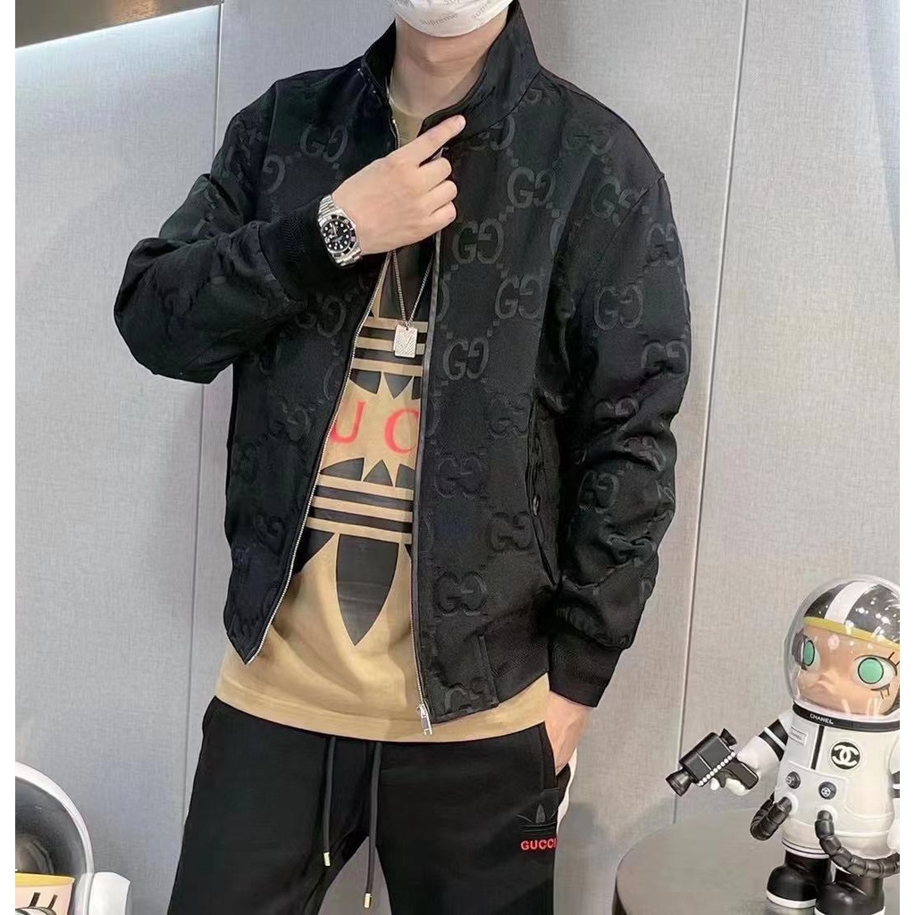 Bomber Jacket GC nâu/đen- ÁO KHOÁC GC vân nổi HỌA TIẾT NỔI BẬT MỚI NHẤT THU ĐÔNG 2022
