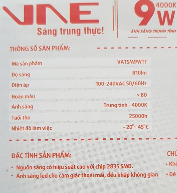 ĐÈN ÂM TRẦN ÁNH SÁNG TRUNG TÍNH VNE 9W PHI 90