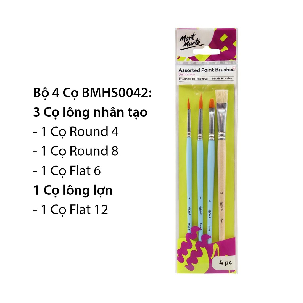 Bộ 4 Cọ Vẽ Mont Marte Cơ Bản - Assorted Paint Brushes Discovery 4pc - BMHS0042