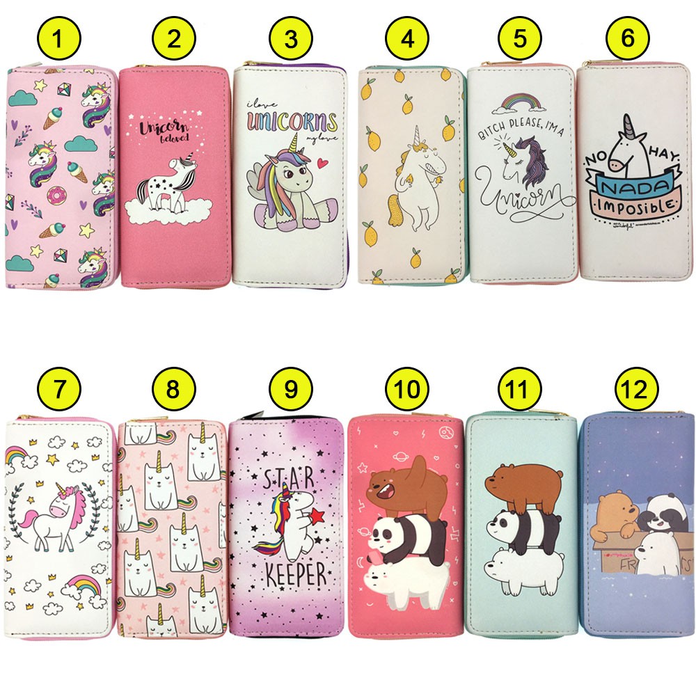 Bóp Ví Dài Cầm Tay Nữ Hoạt Tiết Hoạt Hình Kì Lân Và Gấu Dễ Thương ! Link 16